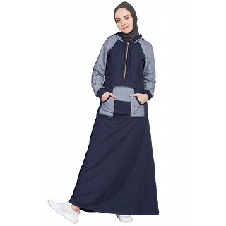 Sports  Abaya with hood jersey - Navy Blue